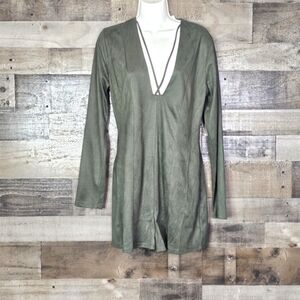 Favlux Fashion Mini Silhouette V-Neck Ruched Green